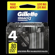 Gillette Mach3 Carbono Repuesto - Pack x 4 U.